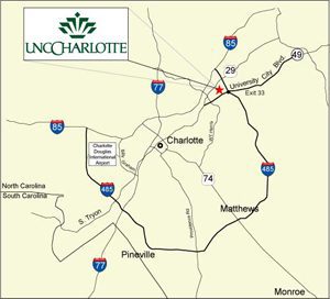 Map showing the surrounding area of UNC Charlotte